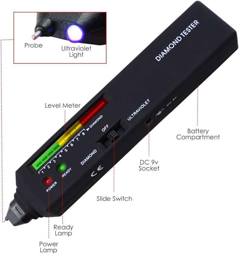 DANOPLUS Diamond Tester Professional Diamond Tester Pen with UV Light, Real Diamonds Tester High Accurate Diamond Tester Tools Gem Tester for Different Sizes of Diamond Stones - Image 5
